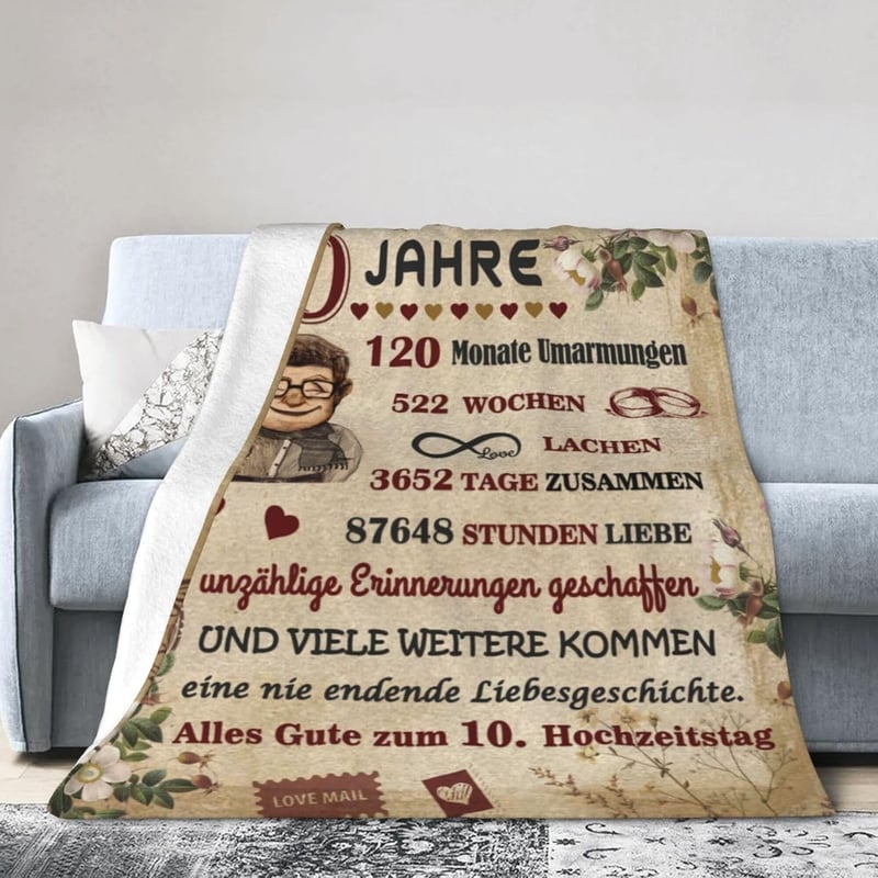 10. Hochzeitstag Decke 130x150cm – Superweich für Paare