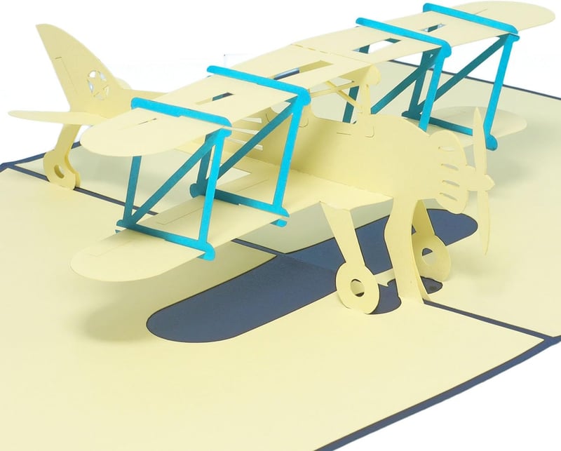 3D Grußkarte Doppeldecker Flugzeug für Geburtstagsglückwünsche