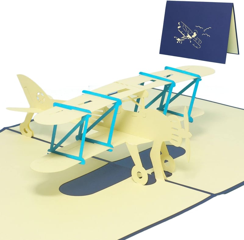 3D Grußkarte Doppeldecker Flugzeug für Geburtstagsglückwünsche
