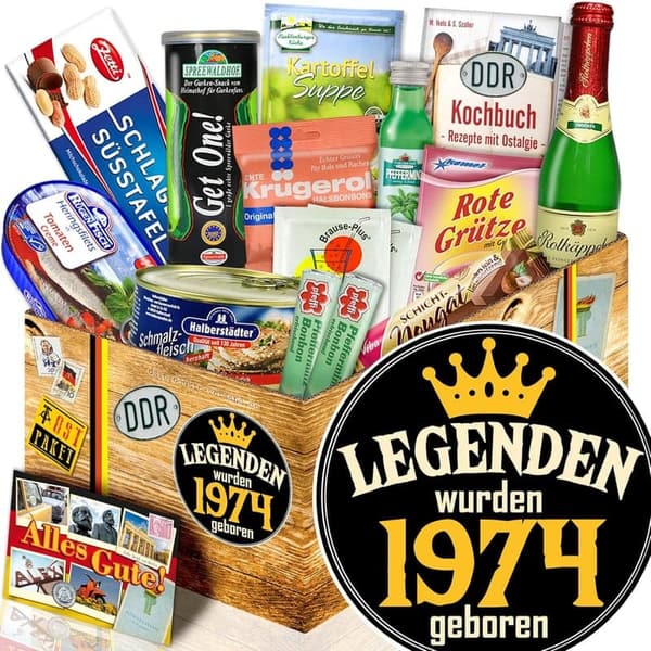 Präsentkorb mit DDR-Spezialitäten zum 50. Geburtstag