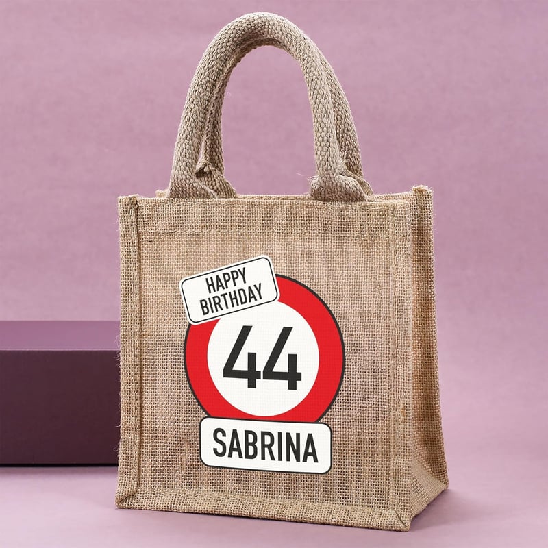 Personalisierter Jutebeutel zum Geburtstag mit Name und Alter