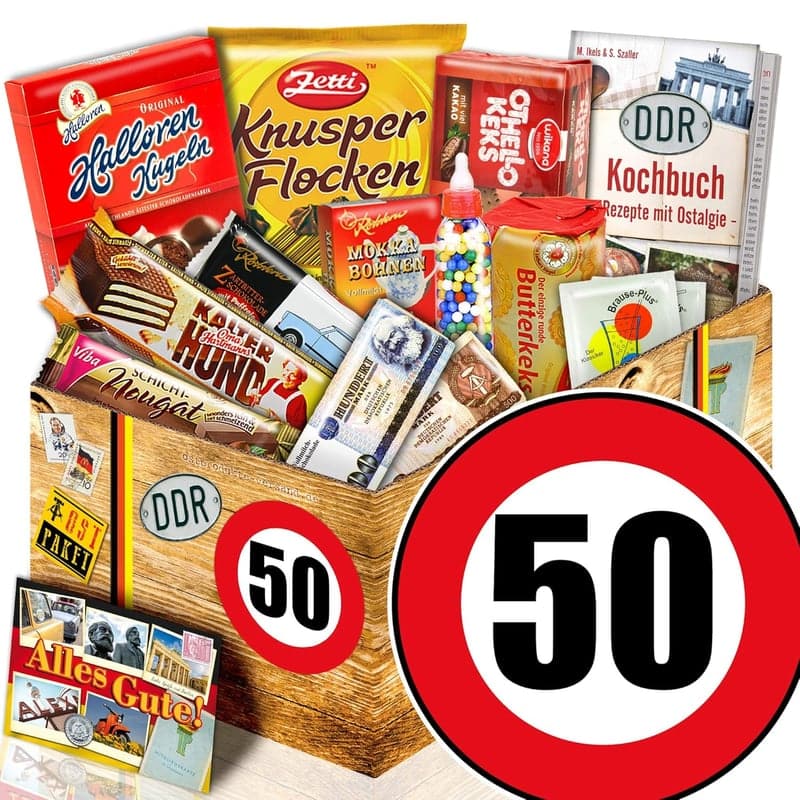 Geschenkbox mit Süßigkeiten für Papas 50. Geburtstag