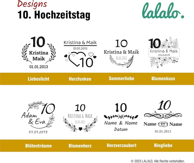 Personalisierte Sektgläser mit Gravur zum 10. Hochzeitstag, 2 Stück