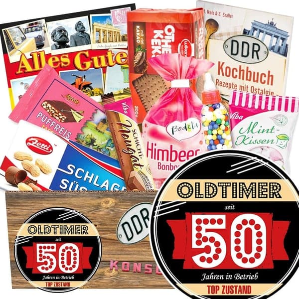 Geschenkset für Frauen zum 50. Geburtstag mit Süßigkeiten