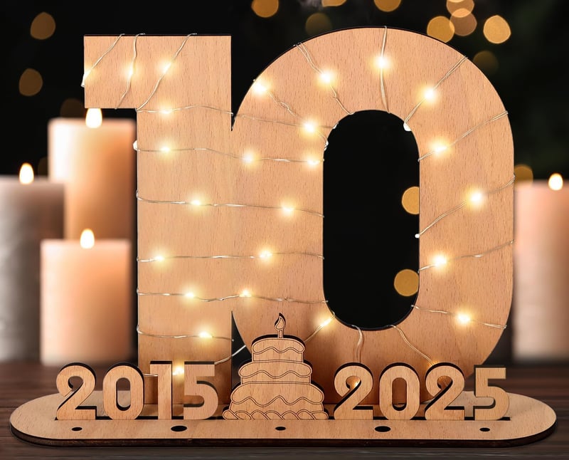 10. Geburtstag Geschenk - Personalisiertes Holzschild mit LED-Lichtern