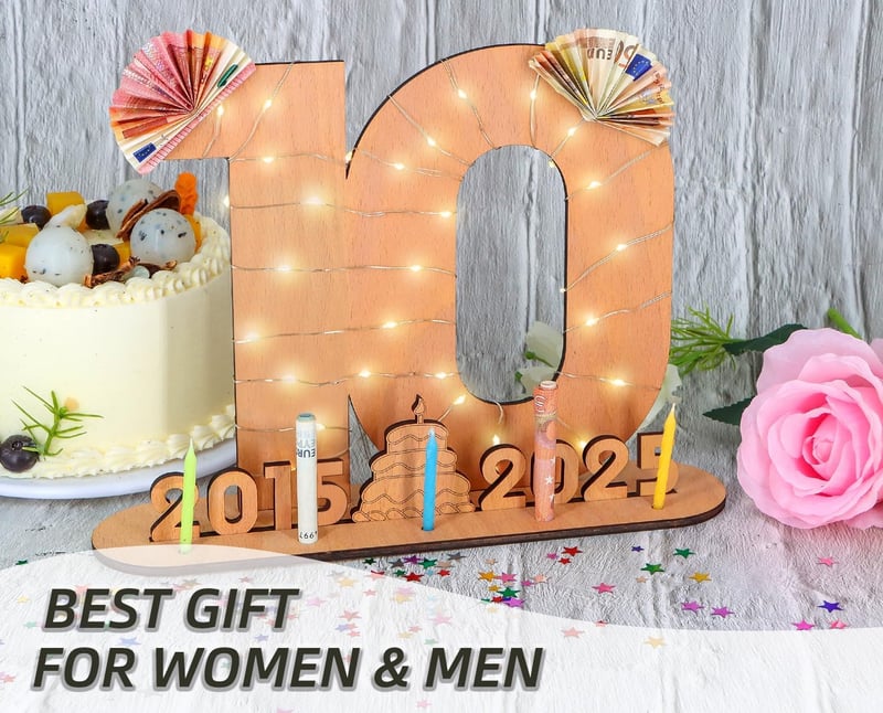 10. Geburtstag Geschenk - Personalisiertes Holzschild mit LED-Lichtern