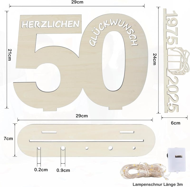 Geschenkidee zur goldenen Hochzeit: Personalisiertes Holzschild mit LED für 50. Geburtstag