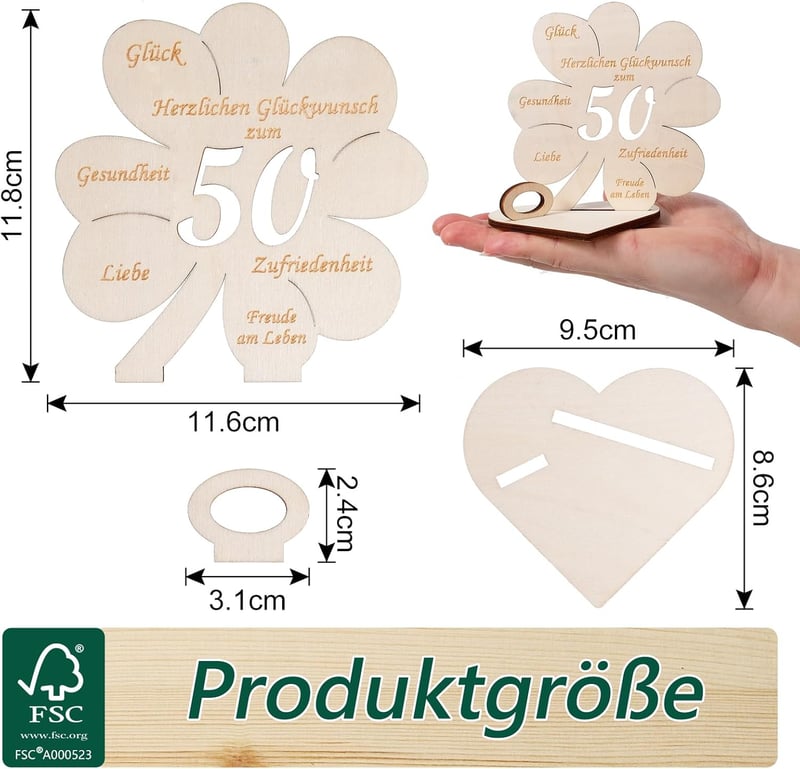 Personalisierte Kleeblatt-Holzschild-Geldgeschenk zum 50. Geburtstag