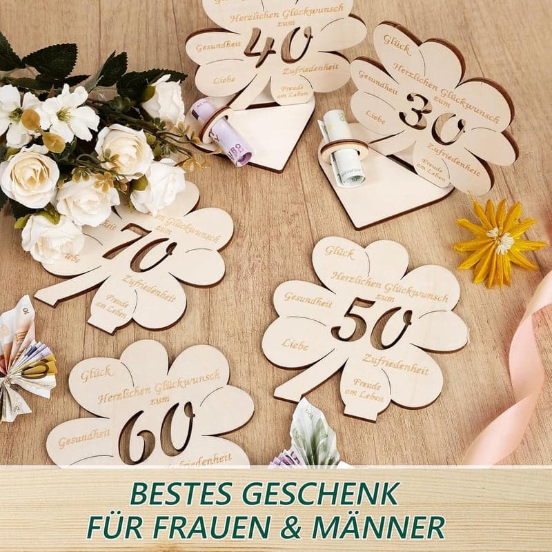 Personalisierte Kleeblatt-Holzschild-Geldgeschenk zum 50. Geburtstag