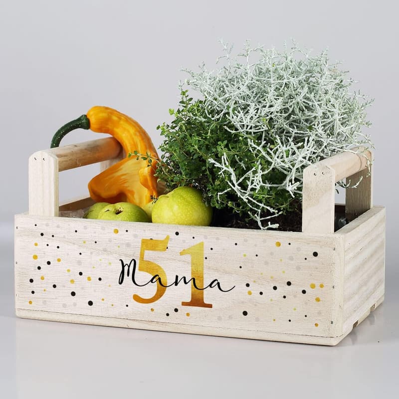 Personalisierte Holzkiste zur Bepflanzung für Geburtstagsgeschenke