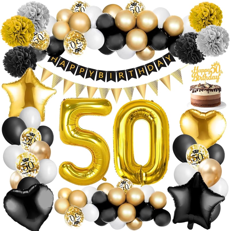 Deko-Set Gold für den 50. Geburtstag – Luftballons und Konfetti