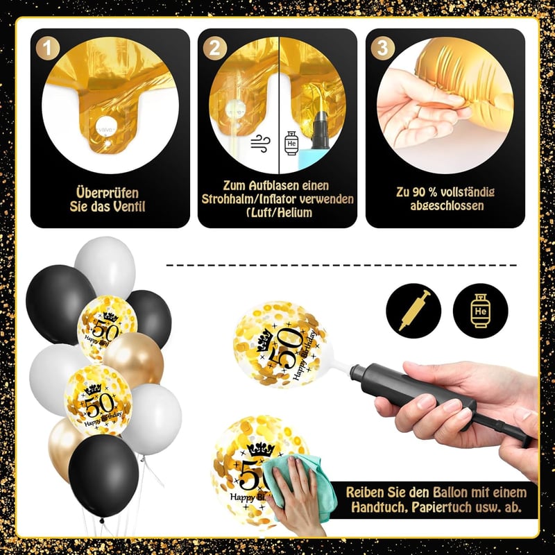 Deko-Set Gold für den 50. Geburtstag – Luftballons und Konfetti