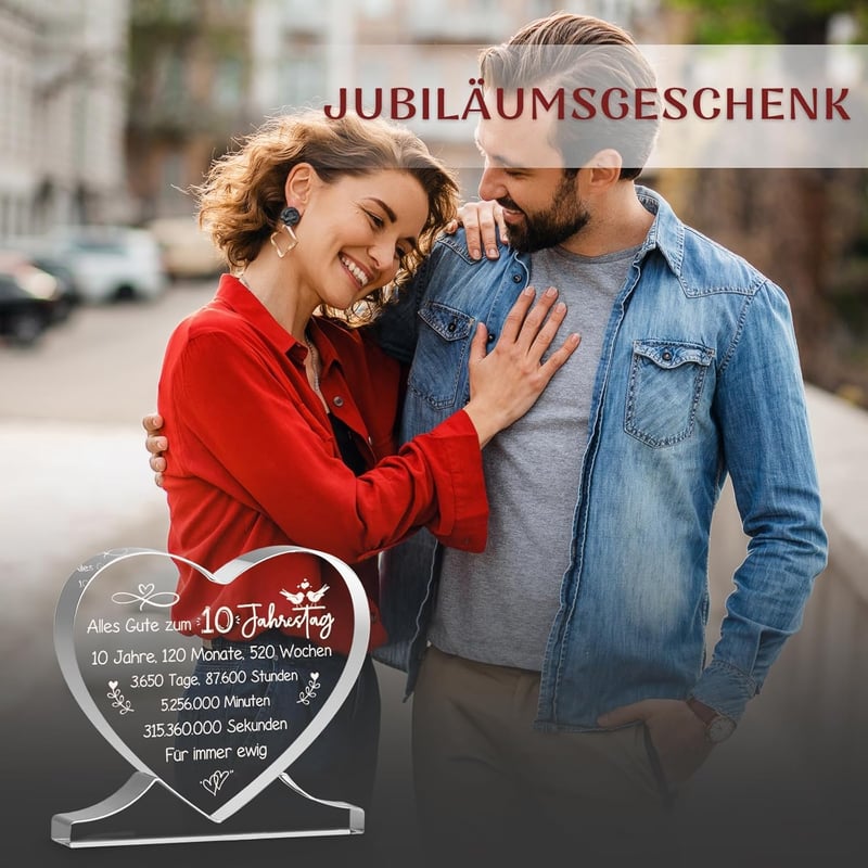 10. Jahrestag Geschenk: Herzförmige Acryl-Dekoration für Paare
