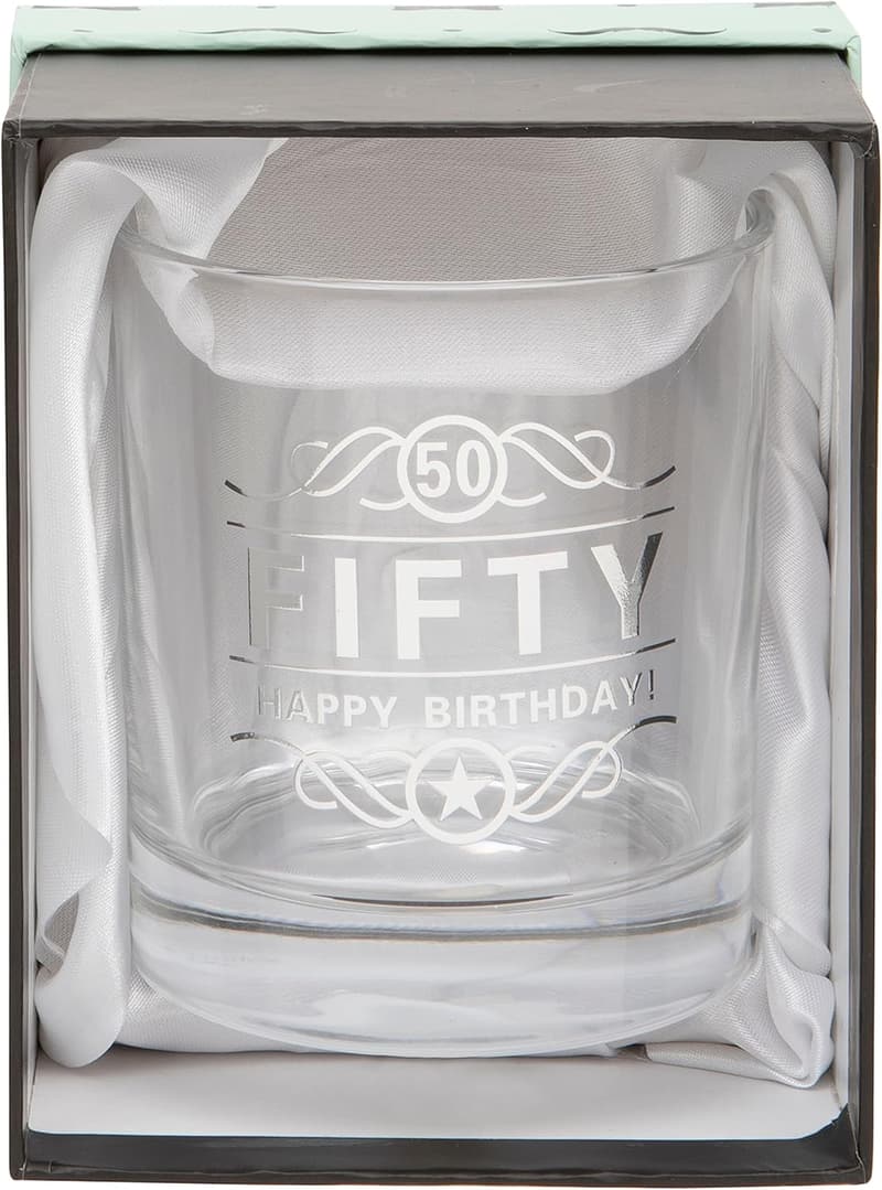 50. Geburtstag Spirituosenglas „Fifty Happy Birthday!“, 350 ml in Geschenkbox
