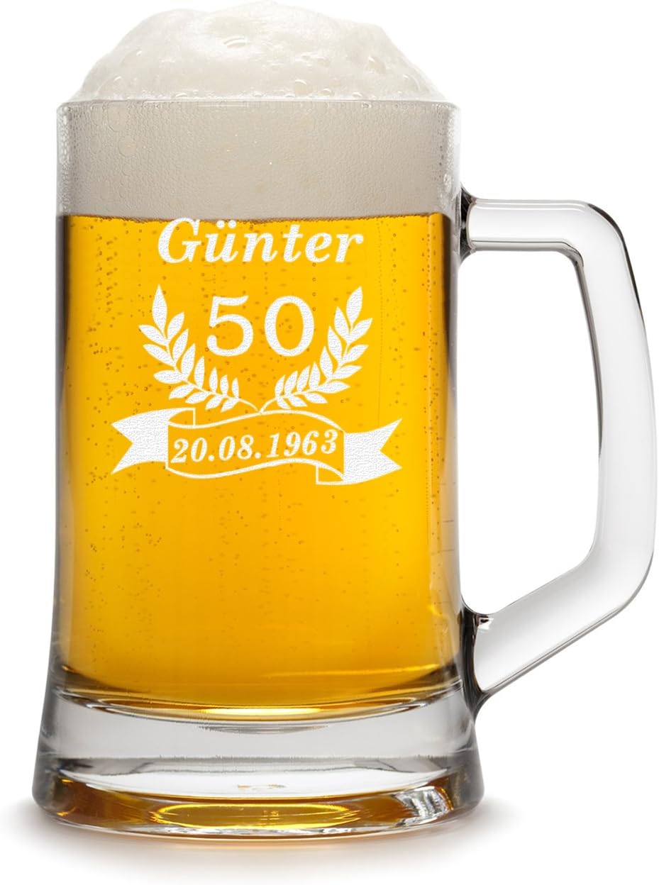 Personalisierter Bierkrug 0,3l mit Gravur – Geschenk zum 50. Geburtstag für Männer