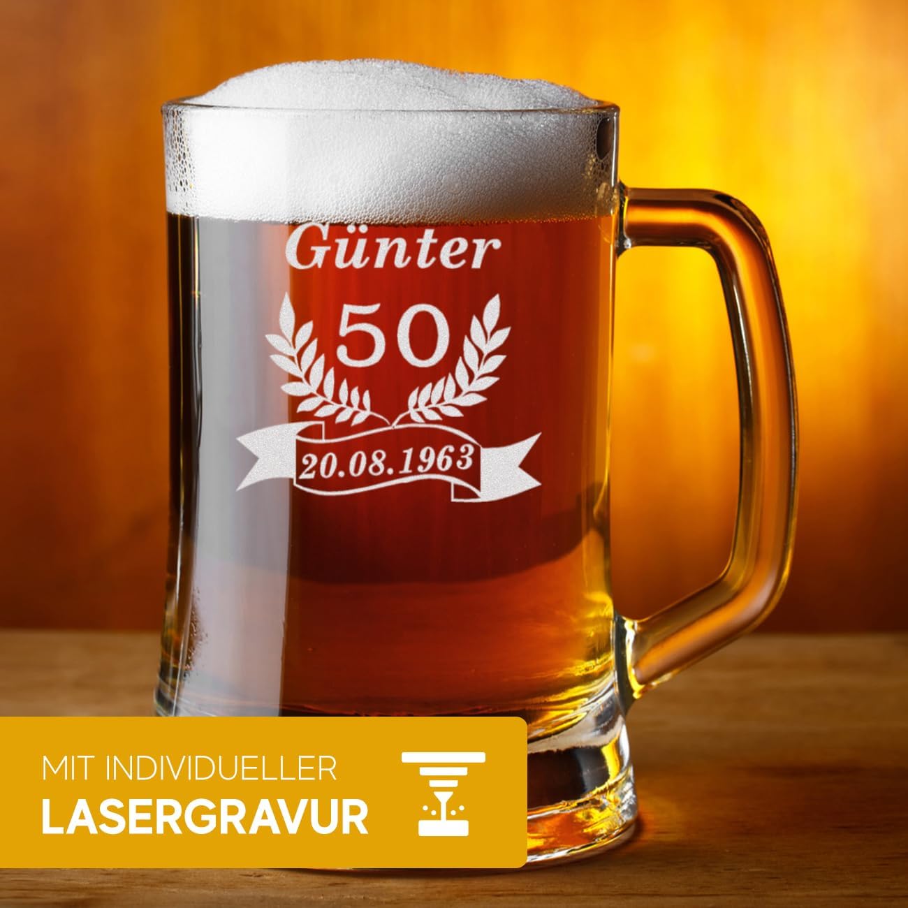 Personalisierter Bierkrug 0,3l mit Gravur – Geschenk zum 50. Geburtstag für Männer