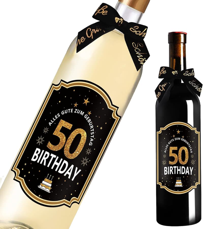 50. Geburtstag Flaschenetikett Schwarz-Gold personalisiert 8,5x10,5cm