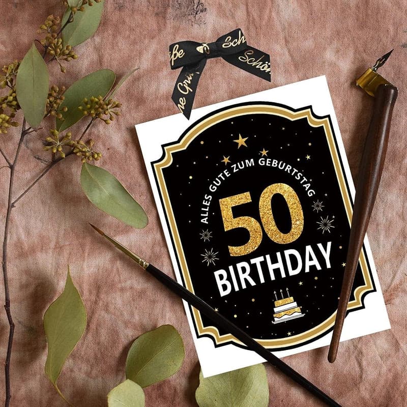 50. Geburtstag Flaschenetikett Schwarz-Gold personalisiert 8,5x10,5cm