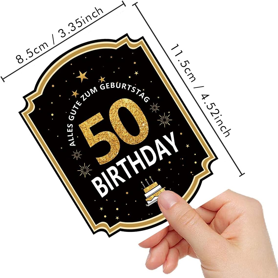 50. Geburtstag Flaschenetikett Schwarz-Gold personalisiert 8,5x10,5cm