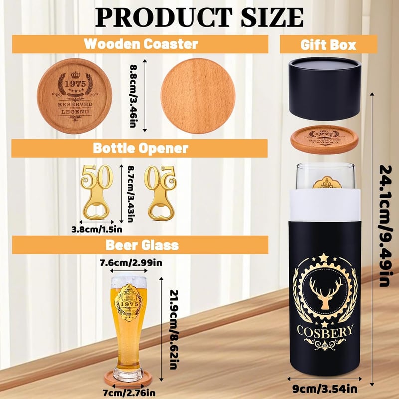 50. Geburtstag Bierglas mit Gravur für Männer, personalisierte Deko 580ml