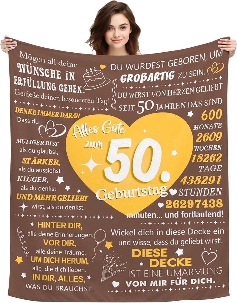 50. Geburtstagsdecke mit Motivationssprüchen für Paare