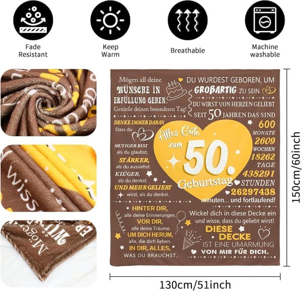 50. Geburtstagsdecke mit Motivationssprüchen für Paare