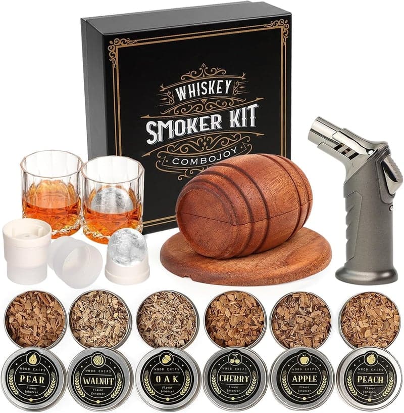 Whiskey Smoker Set mit Holzchips, 2 Gläsern und Eisformen für Männer