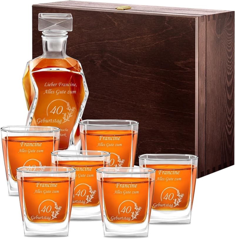 Whiskey Karaffe Set mit 6 Gläsern und Gravur - Vatertagsgeschenk