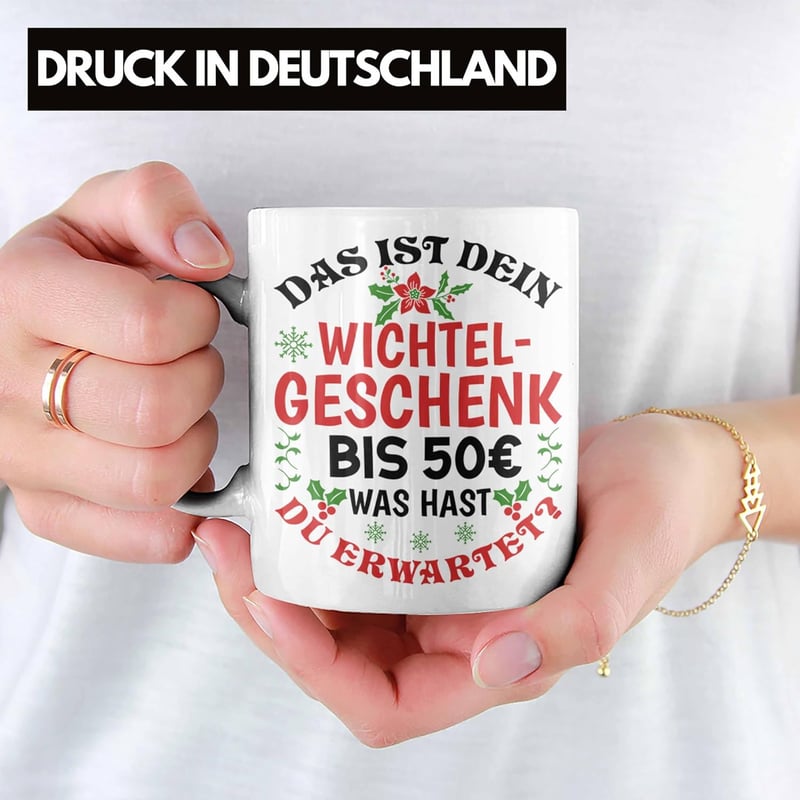 Wichtelgeschenk Tasse für Frauen – Schrottwichteln 50 Euro (Weiß)