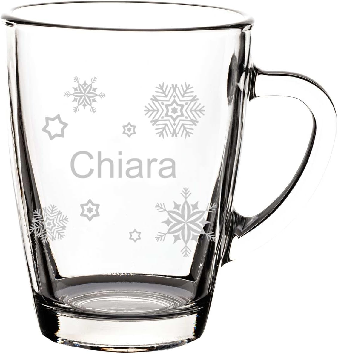 Personalisierter Glasbecher mit Schneeflocken-Gravur, 300 ml