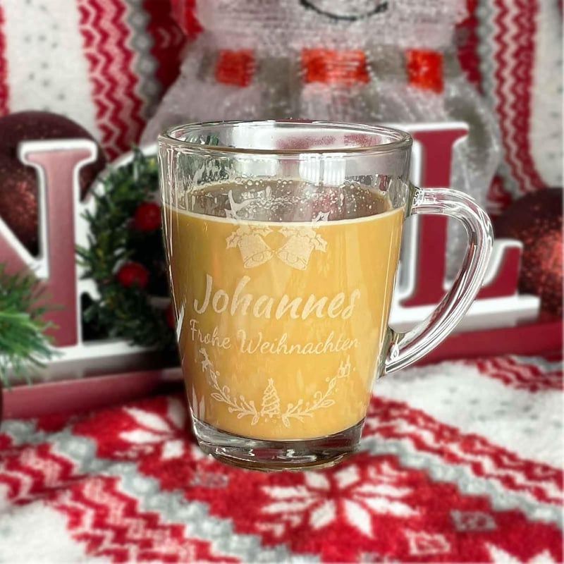 Personalisierter Glasbecher 300 ml mit Gravur für Kaffee und Tee