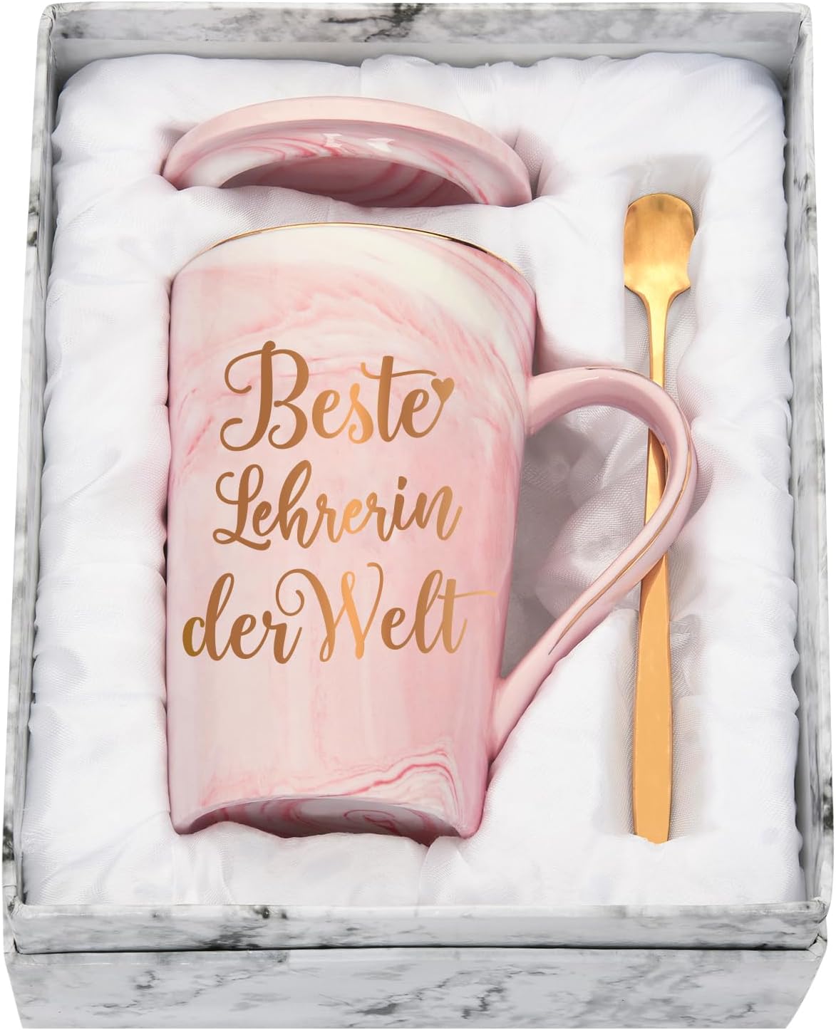 Abschiedsgeschenk für Lehrerin - Keramiktasse mit Deckel und Löffel, 400ML