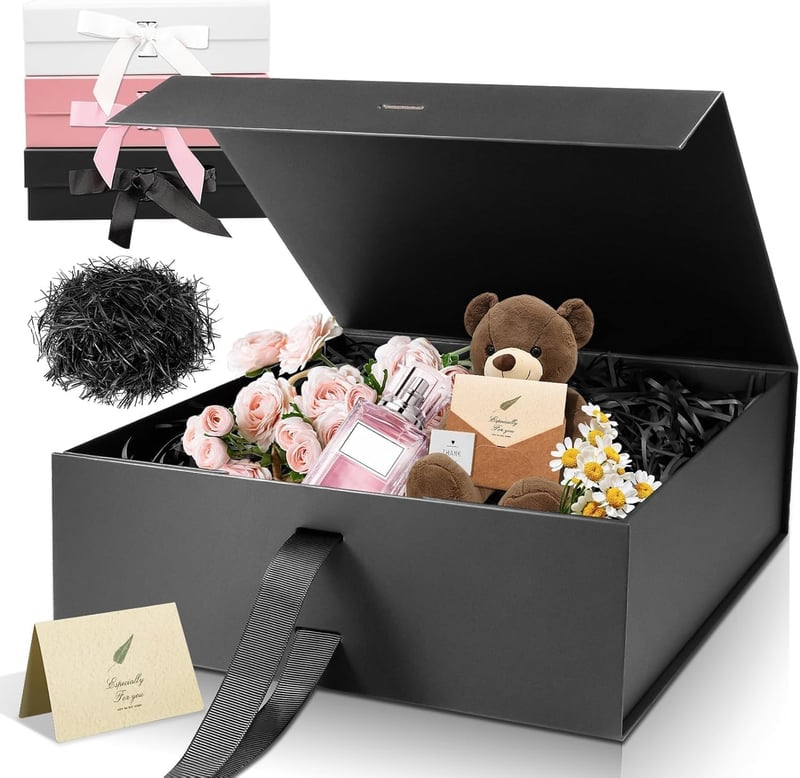 Schwarz Luxus Geschenkbox mit Band, 32,5 x 23 x 10,5 cm für Anlässe