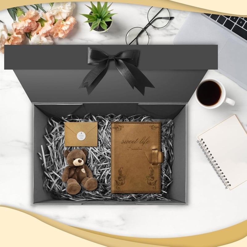 Schwarz Luxus Geschenkbox mit Band, 32,5 x 23 x 10,5 cm für Anlässe