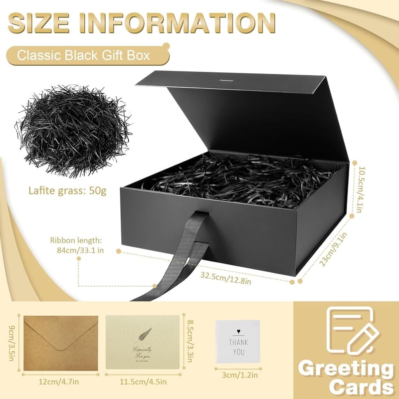 Schwarz Luxus Geschenkbox mit Band, 32,5 x 23 x 10,5 cm für Anlässe