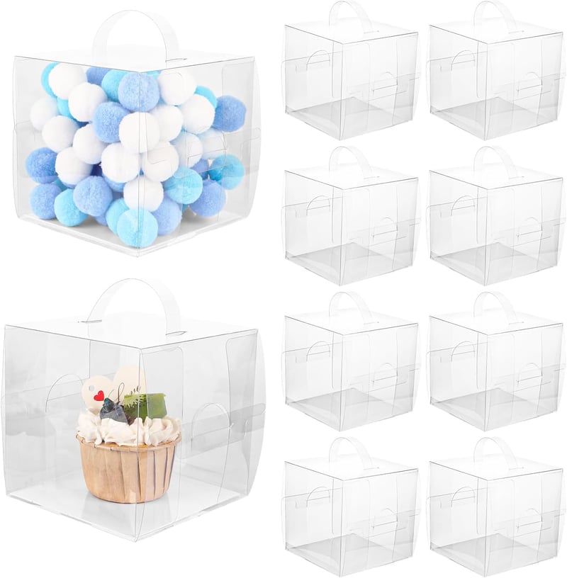 50 Stück transparente Geschenkboxen, 10x10x10cm, faltbar für Hochzeiten und Partys