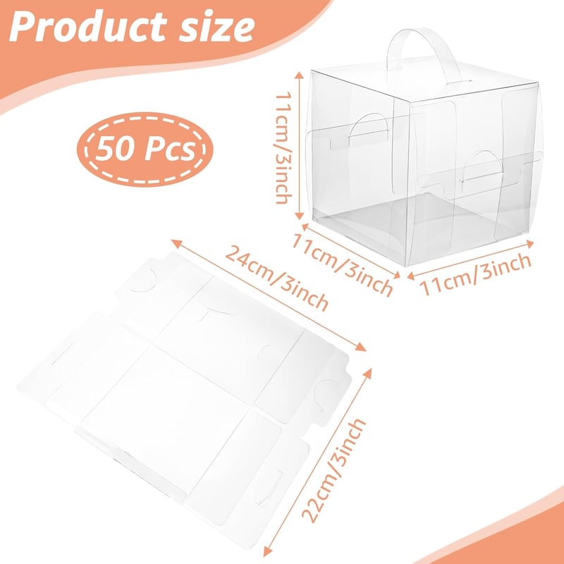50 Stück transparente Geschenkboxen, 10x10x10cm, faltbar für Hochzeiten und Partys