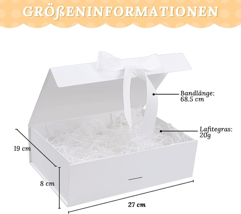 Geschenkbox für Hochzeit und Geburtstag mit Schleifenband, 27x19x8cm