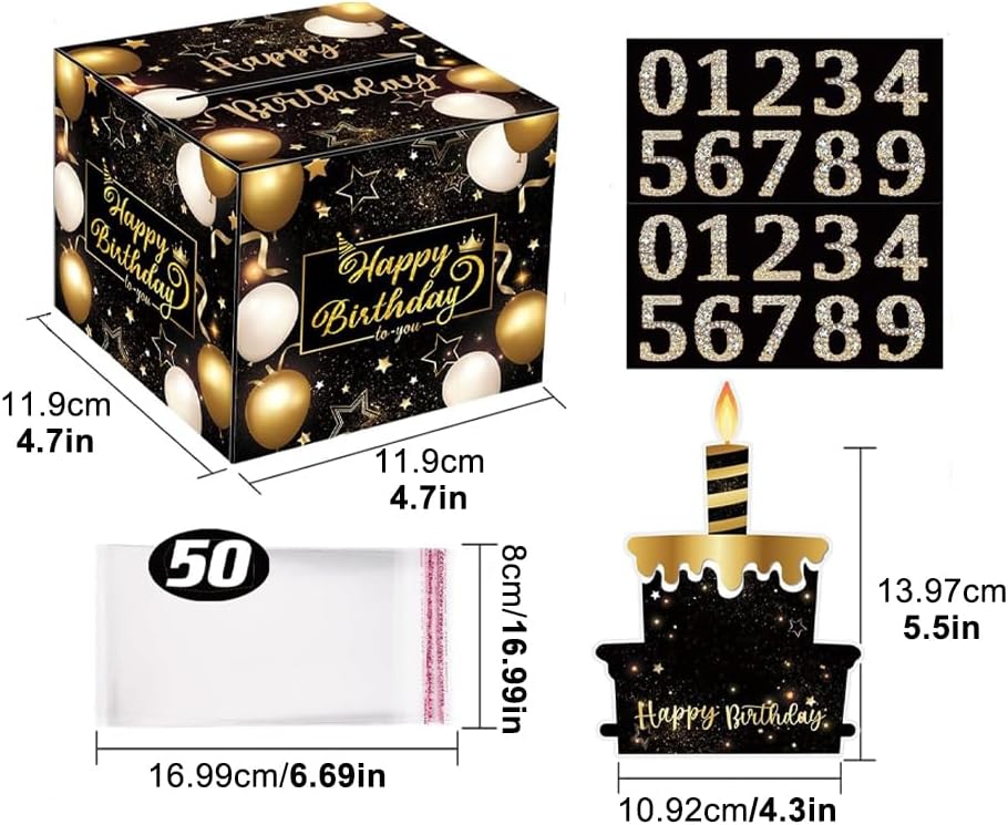 Geschenkbox für Geldgeschenke zum Geburtstag in Schwarz-Gold
