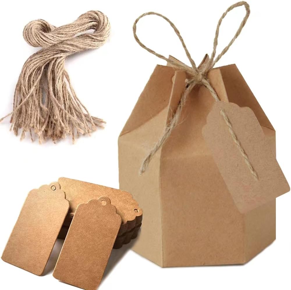 Kraftpapier Geschenkboxen mit Juteschnur für Hochzeiten & Geburtstage