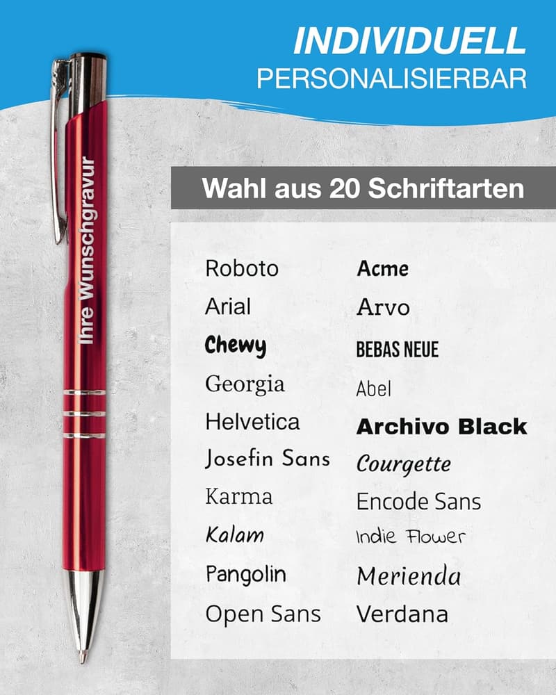 Personalisierte Metall-Kugelschreiber mit Gravur - 50 Stück, 14 Farben