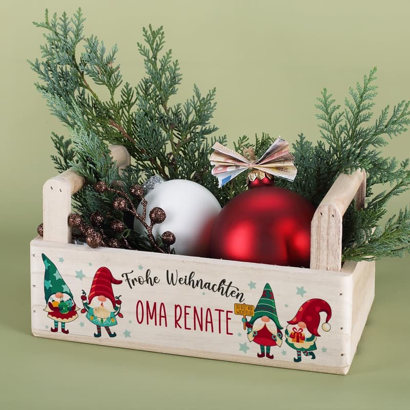 Personalisierter Pflanzkorb mit Motiv für Weihnachten – Frohe Weihnachten Wichtel