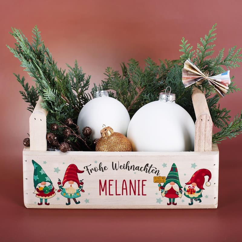 Personalisierter Pflanzkorb mit Motiv für Weihnachten – Frohe Weihnachten Wichtel