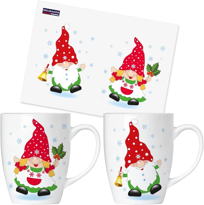 Weihnachten Kaffeetassen Set mit fröhlichen Zwergen und Grußkarte