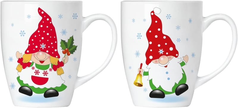 Weihnachten Kaffeetassen Set mit fröhlichen Zwergen und Grußkarte