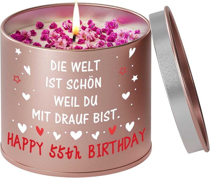 55. Geburtstag Frau - Lavendel Kerze aus Metall für Frauen