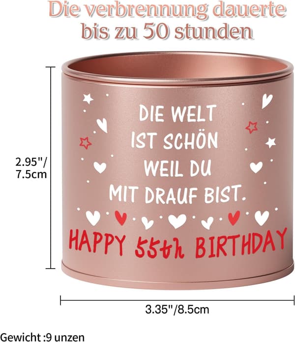55. Geburtstag Frau - Lavendel Kerze aus Metall für Frauen