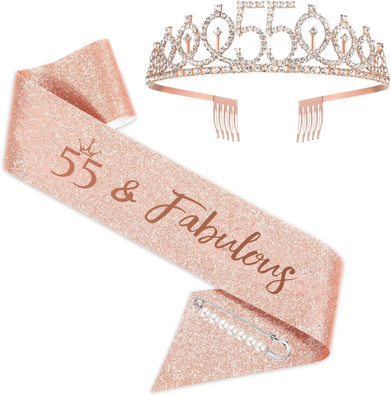 Roségoldene Schärpe und Tiara zum 55. Geburtstag für Frauen