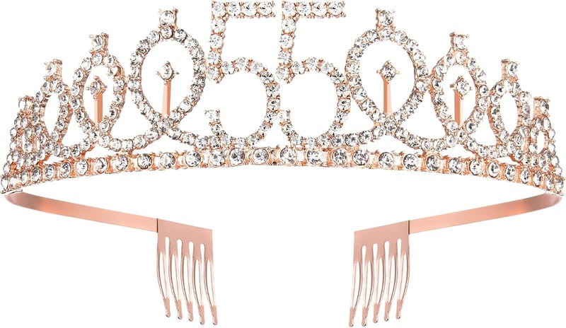 Roségoldene Schärpe und Tiara zum 55. Geburtstag für Frauen