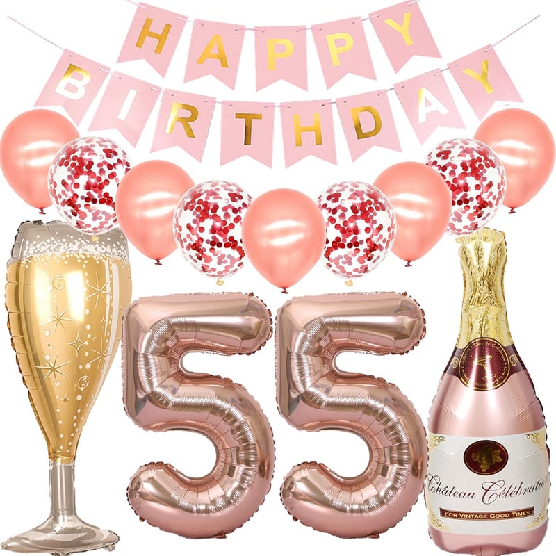Roségold Heliumballon Weinflasche zum 55. Geburtstag für Frauen